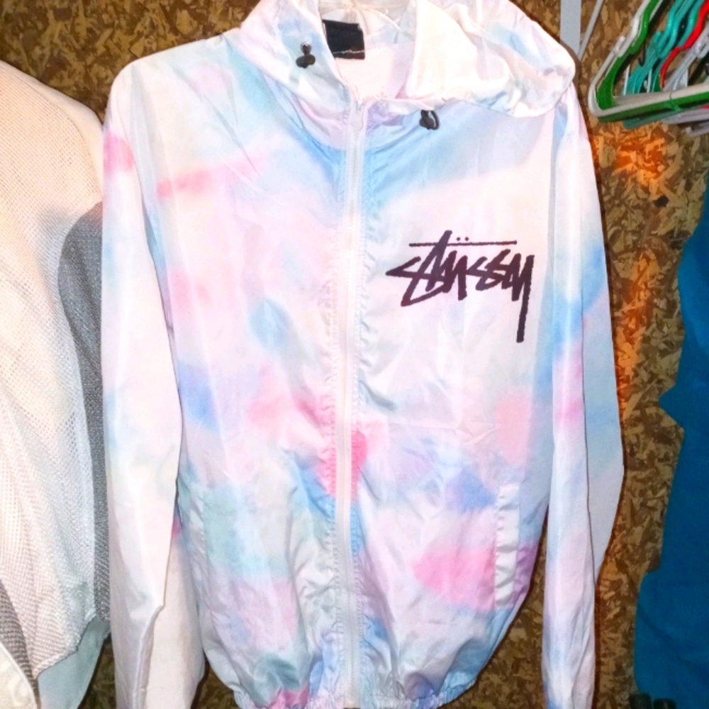 Vintage Stussy Tie Dye Hooded Full Zip Windbreaker